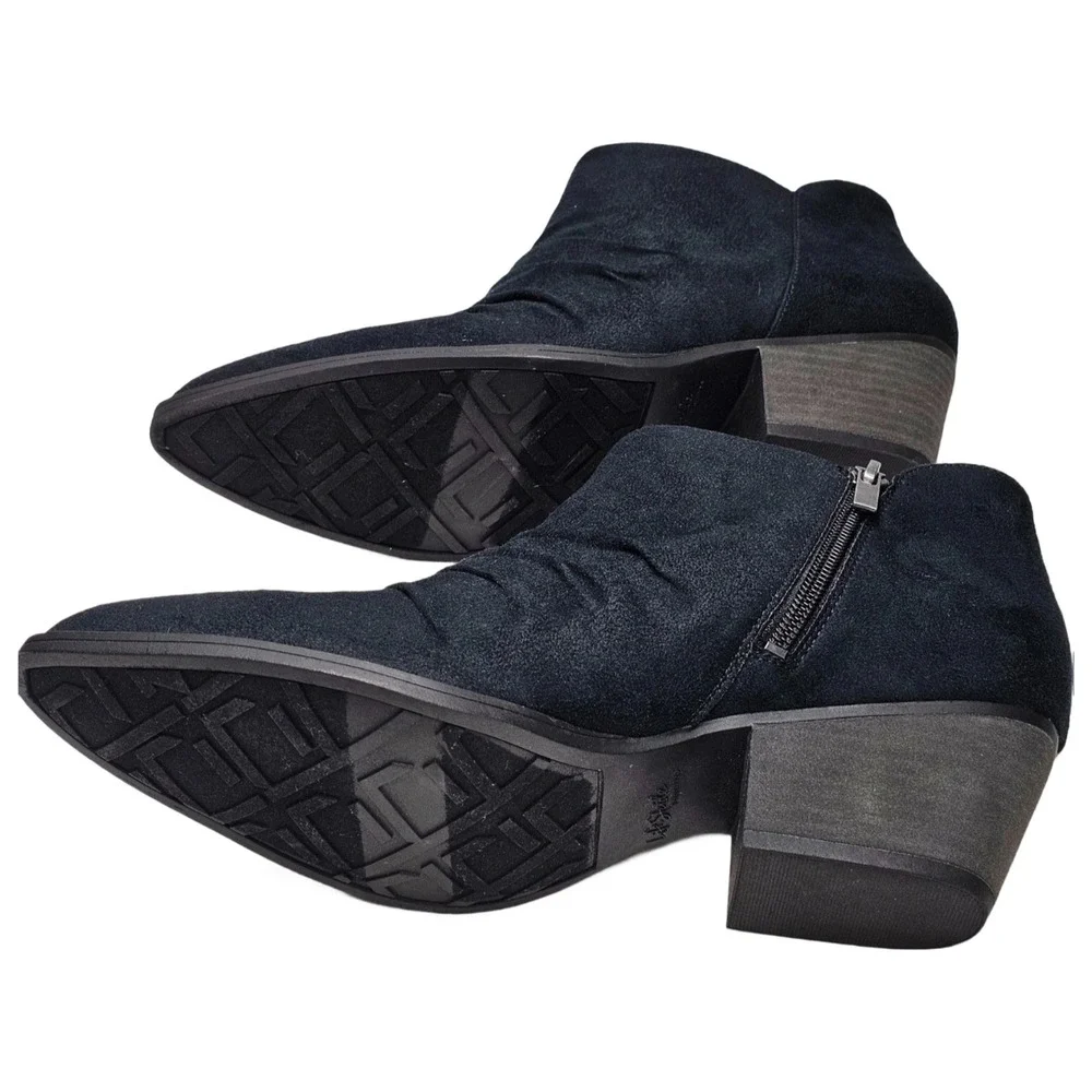 LifeStride Reba Ankle Boots Black Zip Pleated Block Heel Women US 11W‎ EU 42